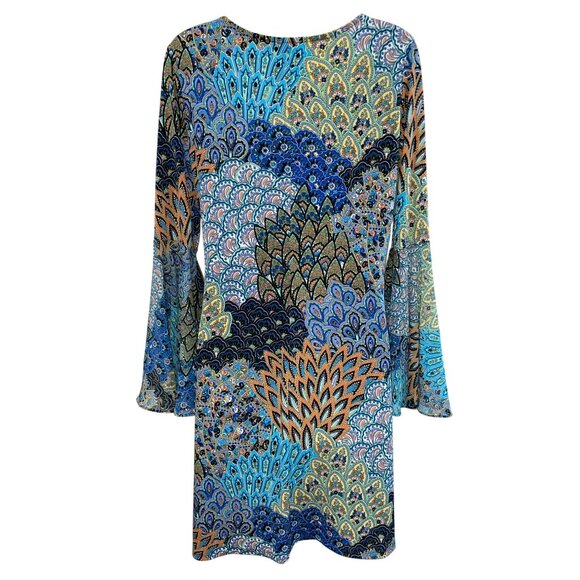 New Prelude Multicolor Bold Bell Sleeve Hippie BOHO Dress Size Medium - Picture 6 of 10